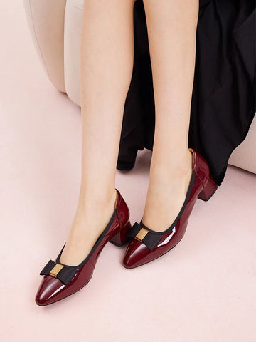 PAZZION, Berkely Bow-Embellished Patent Leather Heels, Wine